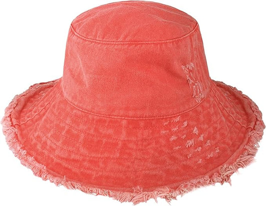 CHOK.LIDS Frayed Bucket Hats for Women Men Unisex Trendy Washed Cotton Floppy Wide Brim Boonie Outdoor Summer Beach Headwear