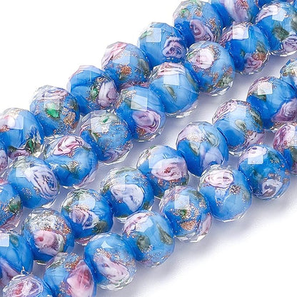 PH PandaHall 45pcs 12mm Gold Sand Lampwork Beads Glass Handmade Round Loose Beads with Hole for Rosary Making Jewelry Craft Making - Cornflower Blue