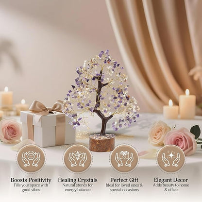 FASHIONZAADI Amethyst Crystals, Citrine Stone, Bonsai Tree, Crystal Tree of Life, Feng Shui, Positive Energy Crystals, Good Luck, Spiritual Gift