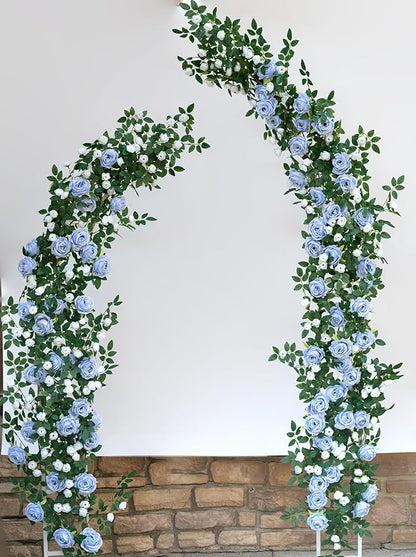 6FT Bendable Flower Garland, Artificial Rose Vine Hanging Floral Garland Decoration for Weding Home Room Wall Decor (Blue, 1pcs)