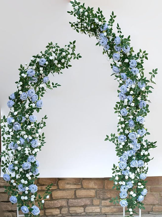 6FT Bendable Flower Garland, Artificial Rose Vine Hanging Floral Garland Decoration for Weding Home Room Wall Decor (Blue, 1pcs)