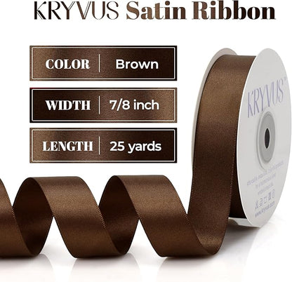 Double Faced Brown Satin Ribbon, 7/8 Inch X 25 Yards Polyester Ribbon for Gift Package Wrapping, Crafts, Bow Making, Sewing, Flower Bouquet, Wedding Party Decor