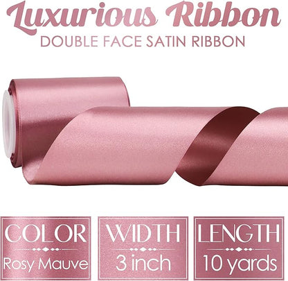 MEEDEE Mauve Satin 3 Inch Ribbon Lux Double Faced Satin Ribbon by 10 Yards Pink Silk Ribbons Rosy Mauve Wide Ribbons for Crafts, Christmas Tree Decoration, Flower Bouquet, Weddings