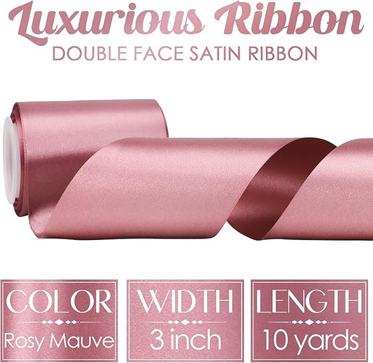MEEDEE Mauve Satin 3 Inch Ribbon Lux Double Faced Satin Ribbon by 10 Yards Pink Silk Ribbons Rosy Mauve Wide Ribbons for Crafts, Christmas Tree Decoration, Flower Bouquet, Weddings