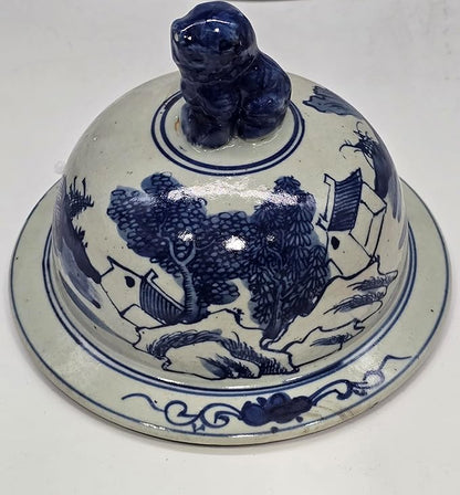 19" Antique Like Finish Blue and White Ginger Jars Porcelain Temple Ceramic Ginger Jar Vase, Antient Landscape China Ming Style, Jingdezhen (L19)