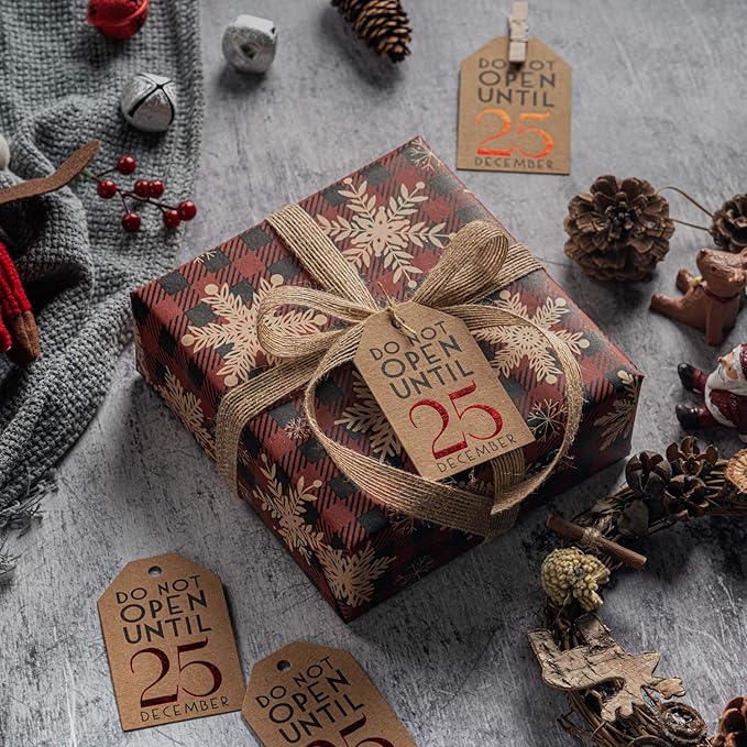 RUSPEPA Christmas Wrapping Paper, Kraft Paper - Red and Green Plaids Style Designs - 4 Rolls - 30 inches x 10 feet per Roll