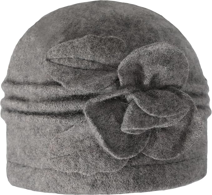 ZLYC Women Wool Cloche Bucket Hat 1920s Vintage Dress Winter Hats with Flower Accent