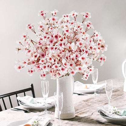 12 Pcs Artificial Cherry Blossom Flowers 18" Faux Silk Cherry Blossom Stems Fake Real Touch Peach Branches for Wedding Home Garden Japanese Decor Light Pink