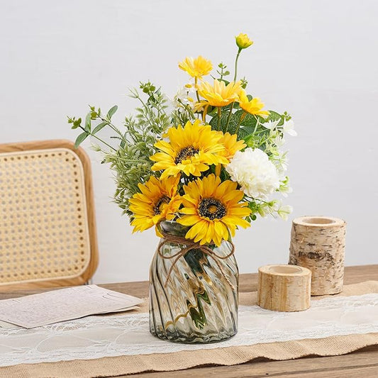 Fake Flowers Artificial Sunflowers with Vase, Faux Silk Flowers Plants for Home Office Decorations, Kitchen Dining Table Decor, Farmhouse Centerpiece Table Decoration