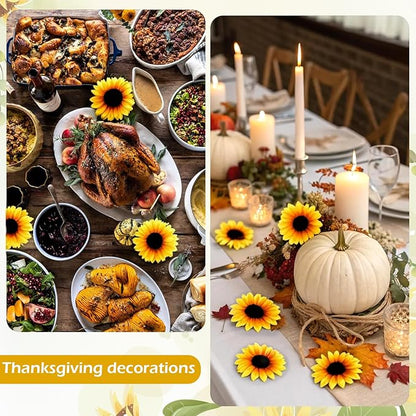 40pcs Fake Sunflower Heads with Stems, 4" Sunflower Artificial Silk Flower Heads for Party Baby Shower Wedding Making Handicrafts Home Decor(Fall Yellow)