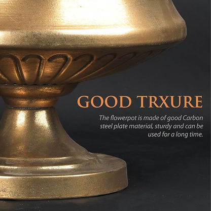 WORTH 8" H. Gold Color Urn Vase for Centerpieces, 11.8" Dia. Classic Metal Trumpet Small Flower Pot for Table, Bowl Vase for Wedding Party Event Home Decor