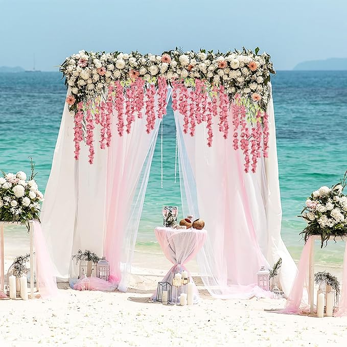 12PCS Artificial Wisteria Hanging Flowers 3.6ft Dusty Pink Fake Hanging Flowers Garland Silk Flowers Rattan String Faux Wisteria Vine for Garden Home Wedding Arch Decoration (Dusty Pink)