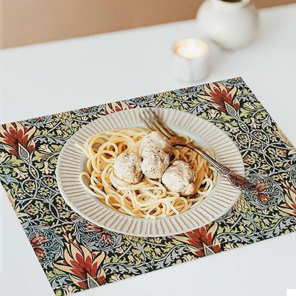 Vintage Flower Placemats Set of 6, William Morris Retro Boho Botanical Plant Place Mats, Heat Resistant Non Slip Cotton Linen Dining Table Mats for Home Kitchen Party 18x12 Inch