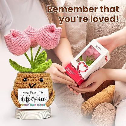 Gossby Handmade Positive Tulip Flower Crochet - Never Forget The Different That You Make - Inspirational Gift for Women - Thank You, Appreciation, Positive Gift for Teacher, Mom, Friend, Coworker