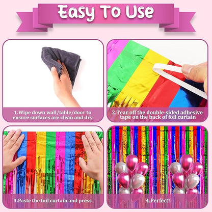 2 Pack 3.3x8.2 Feet Rainbow Foil Fringe Backdrop Curtains, Tinsel Streamers Birthday Party Decorations, Fringe Backdrop for Graduation, Baby Shower, Gender Reveal, Disco Party