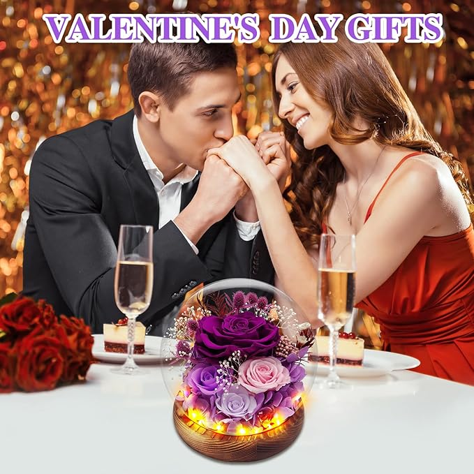 Preserved Rose Forever Flowers in Glass Dome Gifts for Women, Long-Lasting Real Flowers，Red Eternal Rose Birthday Gifts for Mom Valentines Day Anniversary for Wife Girlfriend