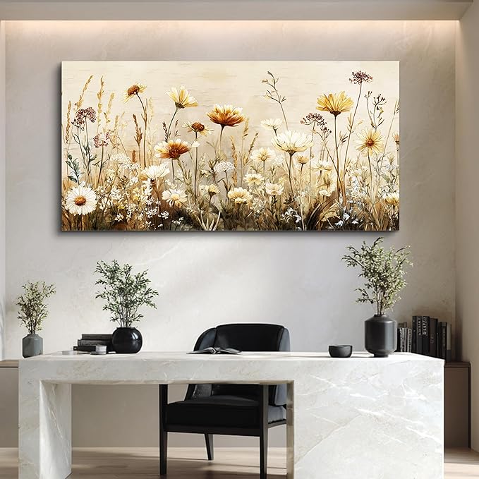 hyidecorart Large Flower Wall Art for Living Room Botanical Farmhouse Wall Decor Nature Abstract Picture for Bedroom Office Elegant Floral Canvas Prints Artwork Home Decorations Ready to Hang 30"X60"