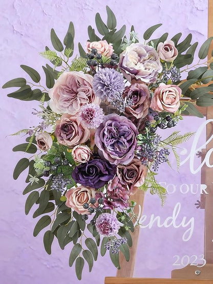 Artificial Flowers Combo Box Set Purple Fake Roses Silk Flowers with Stems for DIY Wedding Bridal Bouquets,Floral Arrangement,Table Centerpieces,Baby Shower,Home Decorations