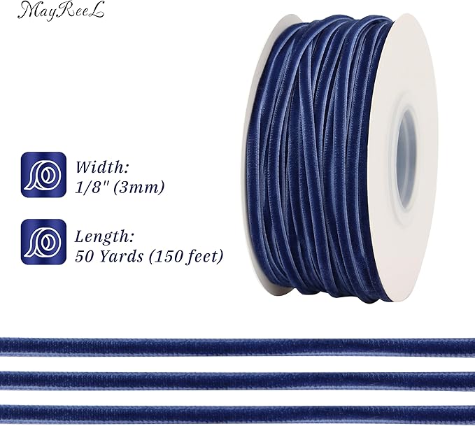 MAYREEL 1/8 Inch Navy Blue Velvet Ribbon Thin Marine Blue Vintage Ribbon for Wedding Invitations Crafts Gift Wrapping Party Favor Boxes 50 Yards