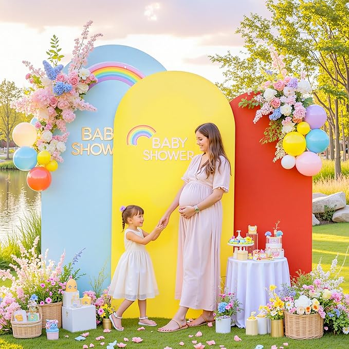Rainbow Arch Backdrop Cover 6FT 5FT 4FT Stretchy Wedding Arch Covers Set of 3 Spandex Fitted Blue Yellow Red Fabric Backdrop Cover for Party Baby Shower Birthday Decoration