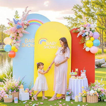 Rainbow Arch Backdrop Cover 8FT 7.2FT 6.6FT Stretchy Wedding Arch Covers Set of 3 Spandex Fitted Blue Yellow Red Fabric Backdrop Cover for Party Baby Shower Birthday Decoration