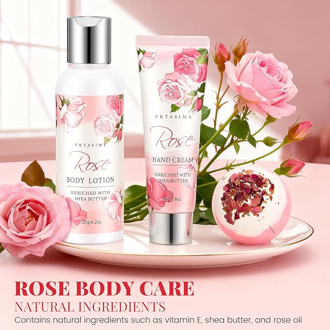 Gifts for Women, Birthday Gifts for Women, Bath and Body Gift Basket Mothers Day Gifts, Rose Home Spa Set Self Care Gift, Thank You for Mom Sister Her Teacher Friends Friendship