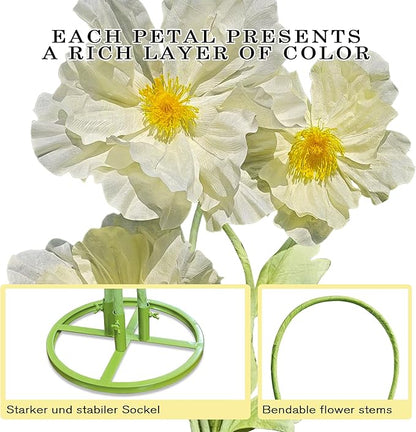 Large Giant Artificial Flowers Decoration - Indoor Outdoor Decor Huge Paper Flower, Faux Flowers for Home/Office/Living Room/Wedding Ceremony Party/Birthday Party 3pc (Yellow)
