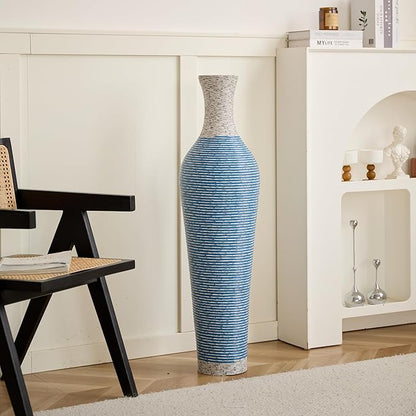 Large Hand-Woven Bamboo Floor Vase, Tall Home Decor Floor Vase for Fake Flower Dried, Flower Holder for Living Room, Bedroom, Dining Room, Entryway, Hallway