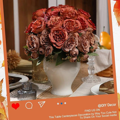 Geosar 16 Bundles Artificial Peonies Flowers Fake Silk Peony Bouquet Faux Peonies Flowers Bulk for Decoration Vase Floral Arrangements Wedding Party Table (Orange,Brown)