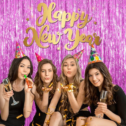 2 Pack Hot Pink Backdrop Curtain Party Streamers Hot Pink Birthday Decorations Foil Fringe Photo Backdrop Party Supplies Fiesta Grad Theme Decorations