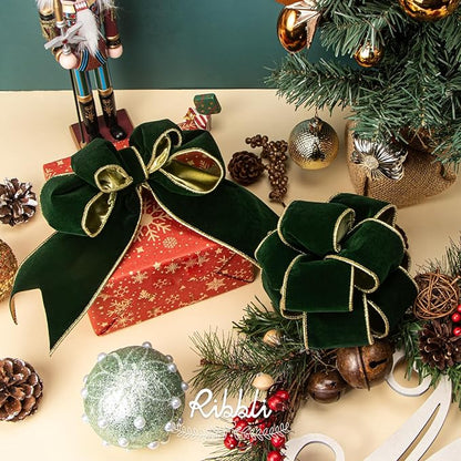 Ribbli Dark Green Velvet Wired Ribbon 2.5 Inch Luxury Matte Velvet Christmas Ribbon for Gift Wrapping Christmas Tree Decoration Crafts Wreaths Supplies - 10 Yards