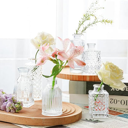 ComSaf Glass Bud Vases Set of 32, Small Clear Bud Vases in Bulk, Mini Flowers Vases for Centerpieces, Vintage Bottle Set for Table Decorations, Wedding Decor, Recepetion, Home, (Clear)
