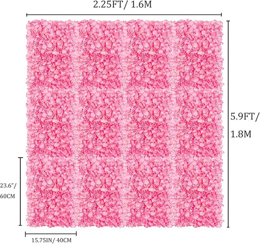 BLOSMON Flower Wall Panel Backdrop - 12 Pcs 24 x 16 Inch Pink Artificial Hydrangea Floral Backdrop for Wedding Party Baby Bridal Shower Decor, Hanging Fake Silk Flower Backdrop Decoration