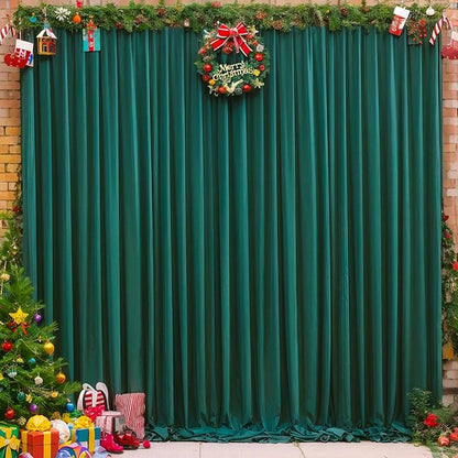 Hunter Green Backdrop Curtain-Wrinkle-Free Polyester Fabric Green Photography Curtains for Wedding Party Photo Background Decorations- 32 X10FT (Hunter Green)