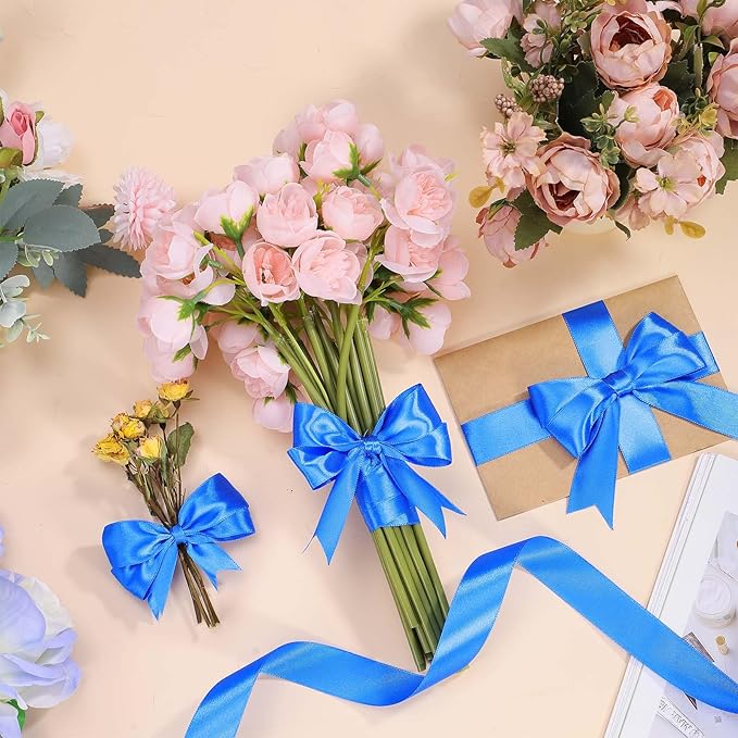 Royal Blue Ribbon 1 inch 50 Yards Blue Satin Ribbon for Lei Crafts Bows Gift Wrapping Flower Bouquet Christmas Decorations