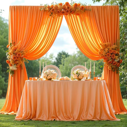 Orange Backdrop Curtains 4 Panels - Wrinkle-Free Polyester Photography Drapes for Baby Shower & Birthday Party - 16 X 10FT