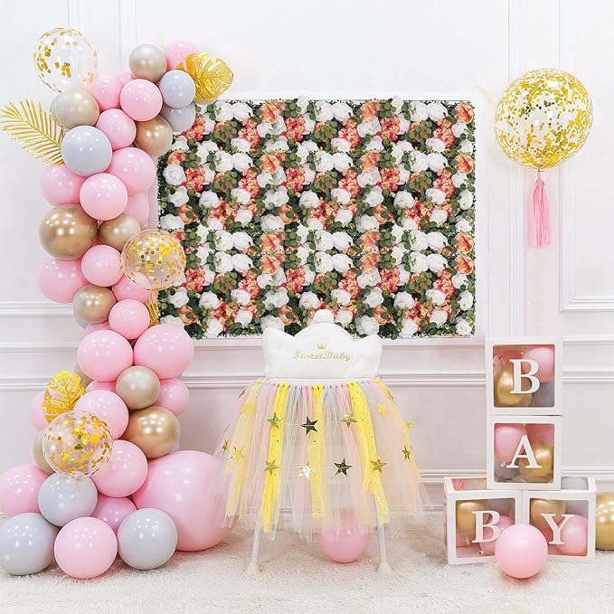 Artificial Flower Wall Panels, Silk Wedding Flower Wall Backdrop Panel, 3D Floral Panel Artificial Floral Wall Mat Flower Screen for Photo Party Wedding Wall Background Decor (12PCS White, Pink)