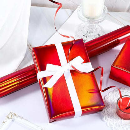 LeZakaa Red Wrapping Paper Roll - Holographic Iridescent Wrapping Paper for Birthday, Chritsmas, Holiday - 17 inches x 32.8 Feet (47.23 sq.ft.)