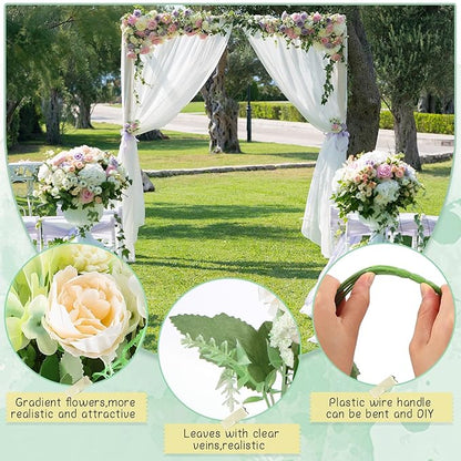 Tigeen Artificial Flowers Artificial Peonies Silk Flowers Faux Peony Fake Peony Silk Hydrangea Bouquet for Wedding Table Centerpiece Floral Vase Decor (White,Green,12 Bundles)