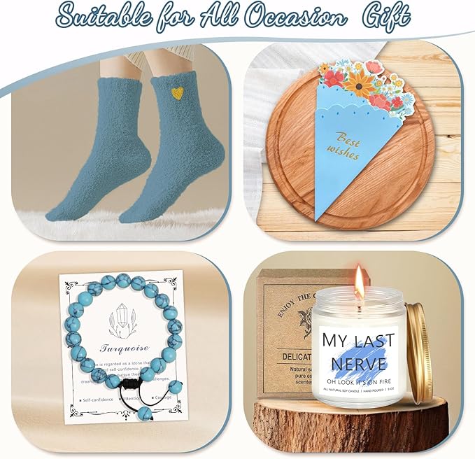 Christmas Birthday Gifts for Teen Girls,Women, Her, Happy Birthday Gift Baskets for Girls Best Friend Sister, Unique Woman Gifts Box for Daughter Girlfriends,14pcs Myosotis Teenage Gift Set(Blue)