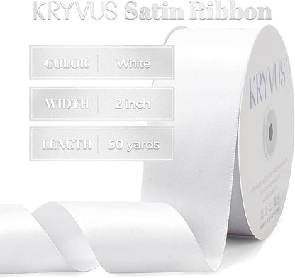 White Satin Ribbon, Double Faced 2 Inch X 50 Yards White Ribbon, Premium Satin Ribbon for Gift Wrapping, Crafts, Hair Bow Making, Sewing, Flower Bouquet, Wedding Party Decor