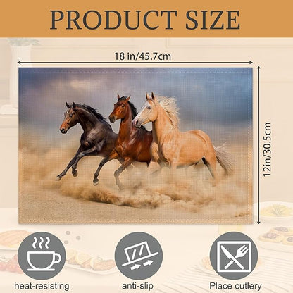 Running Horse Placemats Set of 6,Washable Heat Resistant 12×18 Inch Linen Table Mats Desert Place Mats for Party Outdoor Dining Décor