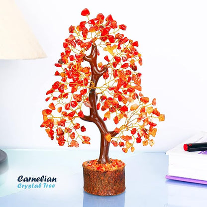YATHABI Carnelian - Chakra Tree - Gemstones - Crystal Bonsai Tree - Feng Shui - Red Crystal Stone - Crystal Tree of Life Decor - Spiritual Gifts - Spiritual Desk Decor - Rock Tree - Chakra Stone