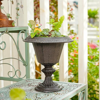 Sungmor Cast Iron Tabletop Flower Vase, Vintage Pretty French Urn Planter Design, 7" Tall 6.6" Wide Decorative Centerpieces Flower Stand Plants Holder, Artificial Flower Arrangements Home Decor