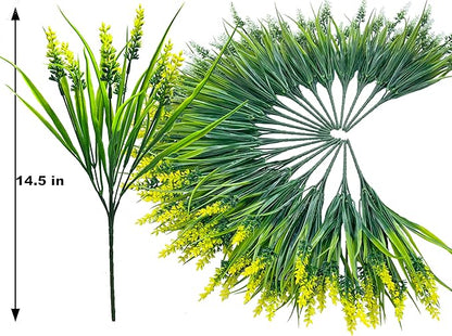 Artificial Plants Outdoor, 20 Pcs Fake Flowers UV Resistant Outdoor Fake Plants, Lavender Artificial Flowers Plastic Fake Faux Flowers Shrubs for Home Porch Garden Yard Window Box (Yellow White)
