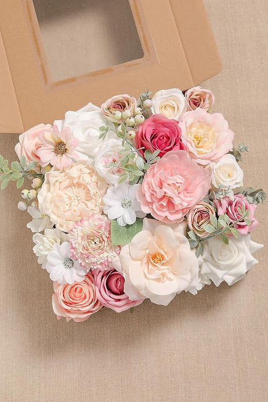 YYHUAWU Artificial Flowers Combo Set Fake Flower Leaf Box with Stems for DIY Wedding Bouquets Centerpieces Arrangements Baby Shower Party Home Decorations