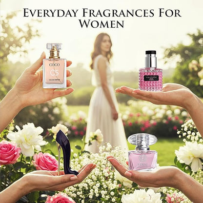 Essential 4 PC Mini Perfume Set, Birthday Gift Set for Women, Eau De Parfum 30ml Each, Vanilla Perfume & Floral Fragrance, Long-Lasting Travel Size, C5, Verse Pink Crystal, Nice Girl & Valentine
