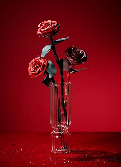 Handcrafted Genuine Leather Rose with Stem, Red, Gift Box Presentation, Lifelike Artisan Flower for 3rd Wedding Anniversary, Mother's Day (Dark Red)