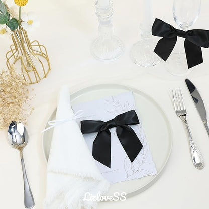 Black Satin Ribbon Twist Tie Bows 5 Inch Pre-Tied Black Gift Bows for Crafts, Treat Bags, Party Favors, Wedding, Baby Shower, Candy Apple, Christmas (36 Pack)
