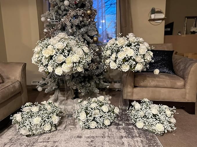 DEEMEI 30 PCS Babys Breath Artificial Flowers Fake Babys Breath Flowers Artificial Bulk White Gypsophila Bouquets Real Touch Faux Flowers for Wedding Floral Arrangement Party Home Decoration